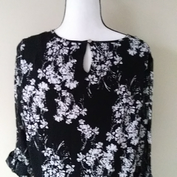 Roz & Ali Floral High Low Tunic Top L Black White - Picture 10 of 16